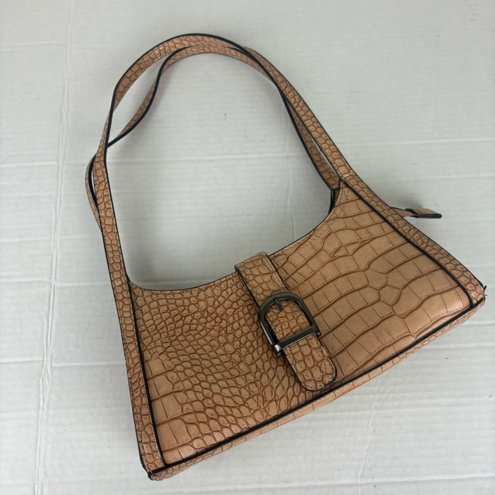 French Connection tan crocodile texture small handbag